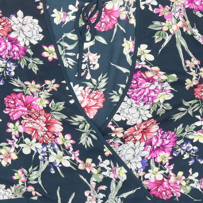 Marks & Spencer Womens Blue Floral Polyester Basic Blouse Size 10 Round Neck