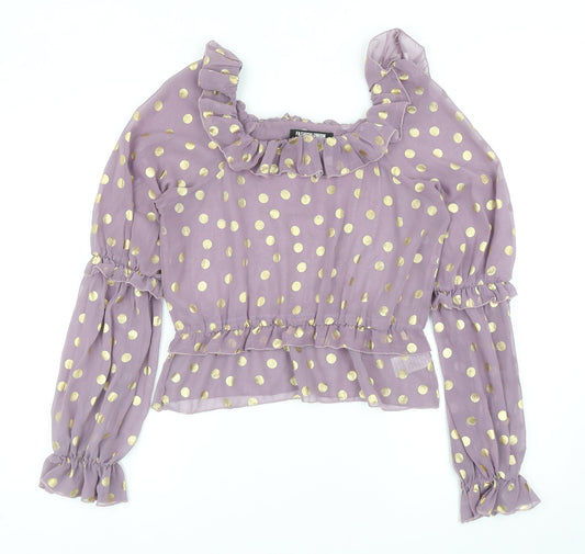 Preloved Fashion Union Womens Purple Polka Dot Polyester Basic Blouse Size 12 Round Neck - Front
