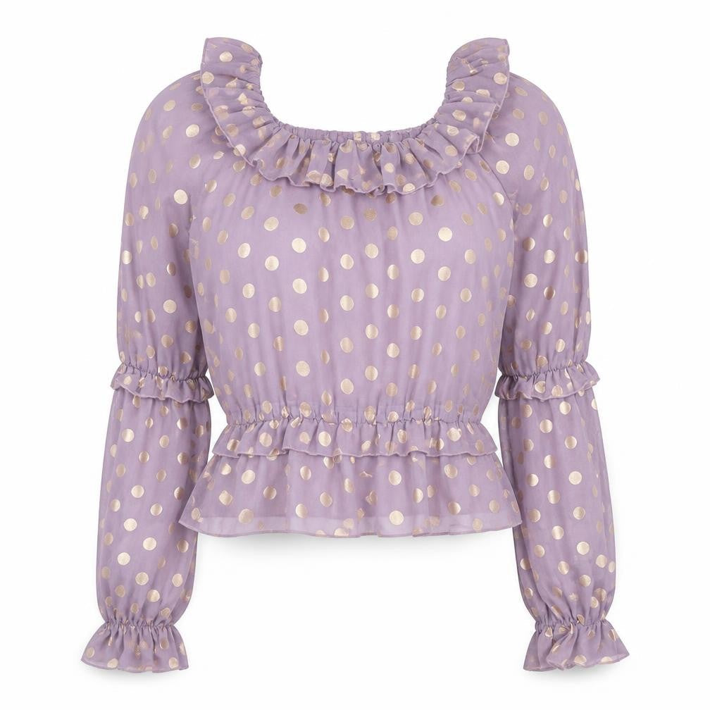Fashion Union Womens Purple Polka Dot Polyester Basic Blouse Size 12 Round Neck
