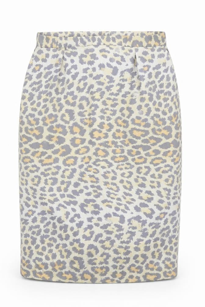 Preworn Womens Yellow Animal Print Polyester Straight & Pencil Skirt Size 29 in Zip - Leopard Print