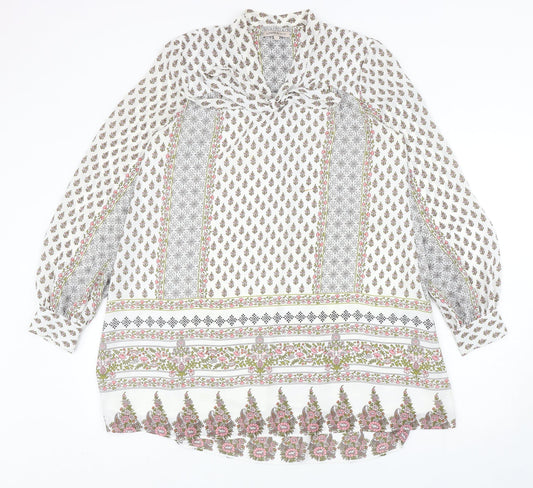 Marks and Spencer Womens White Geometric Polyester Kaftan Size 8 V-Neck Tie