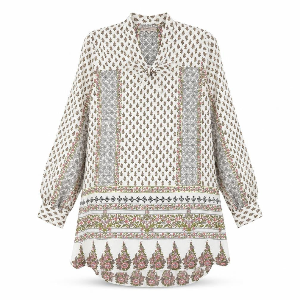 Marks & Spencer Womens White Geometric Polyester Kaftan Size 8 V-Neck Tie