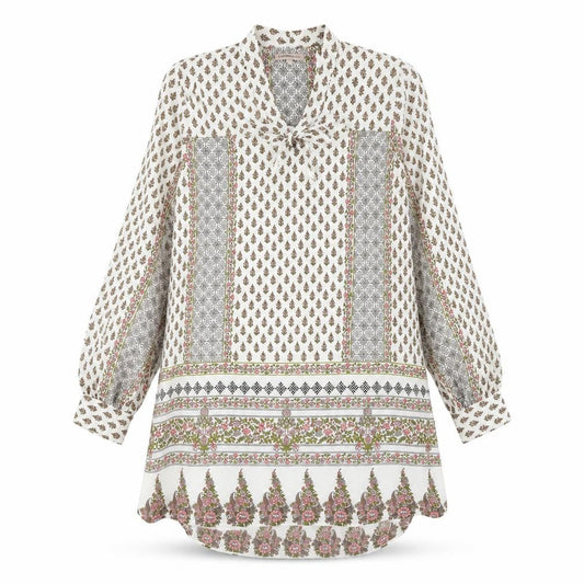 Marks & Spencer Womens White Geometric Polyester Kaftan Size 8 V-Neck Tie