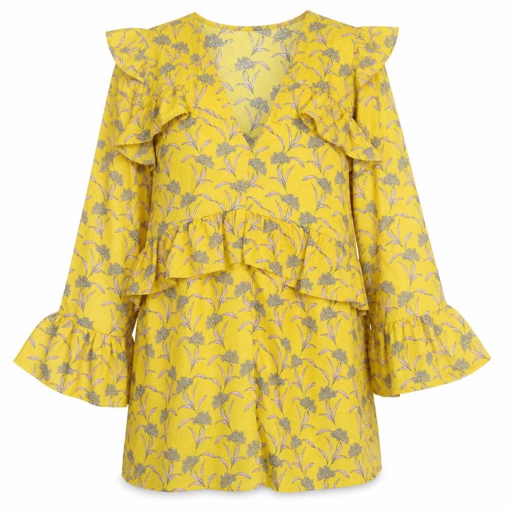 PRETTYLITTLETHING Womens Yellow Floral Polyester Mini Size 6 V-Neck Pullover