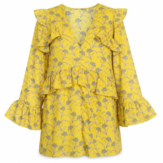 PRETTYLITTLETHING Womens Yellow Floral Polyester Mini Size 6 V-Neck Pullover