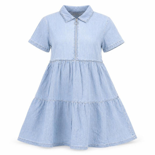 Denim & Co. Womens Blue Cotton Fit & Flare Size 6 Collared Zip - Tiered
