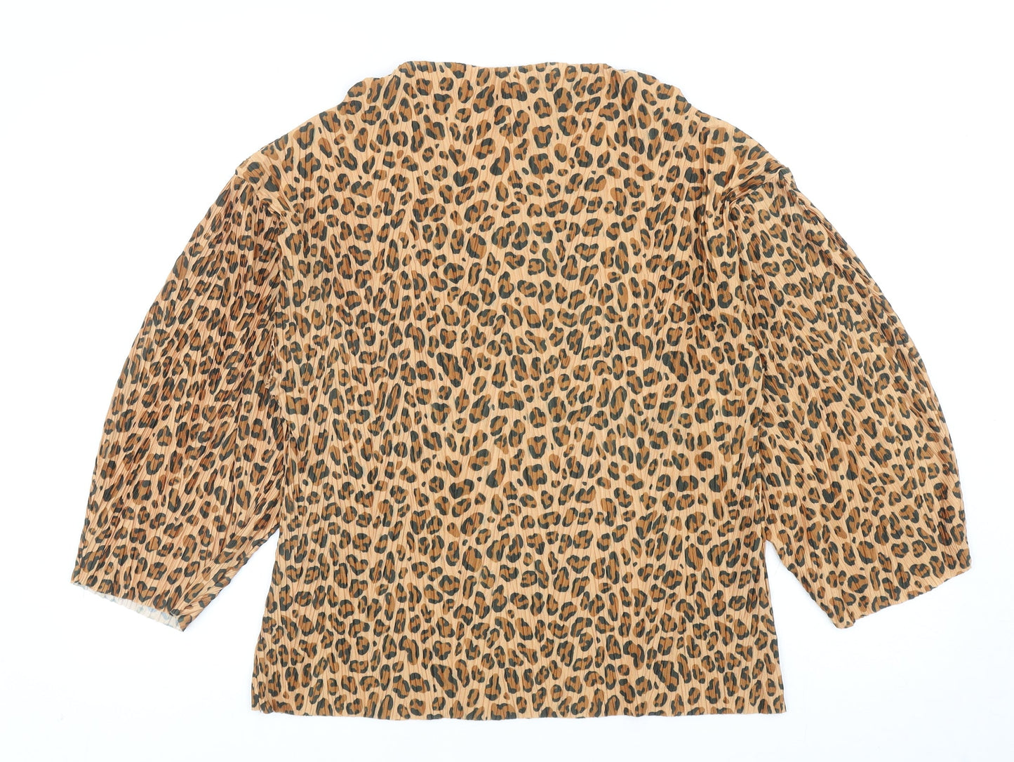 Zara Womens Brown Animal Print Polyester Basic Blouse Size S Round Neck - Leopard Print