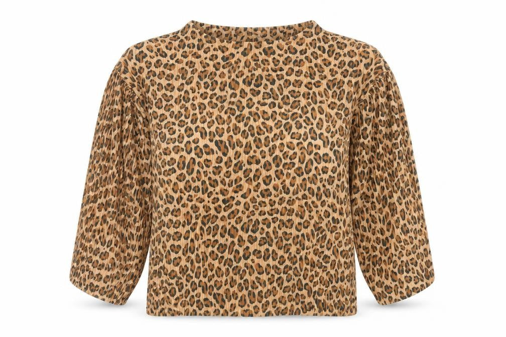Zara Womens Brown Animal Print Polyester Basic Blouse Size S Round Neck - Leopard Print