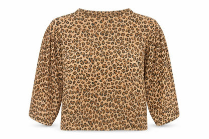 Zara Womens Brown Animal Print Polyester Basic Blouse Size S Round Neck - Leopard Print