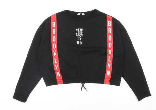 Primark Girls Black Geometric Cotton Pullover Sweatshirt Size 12-13 Years Drawstring