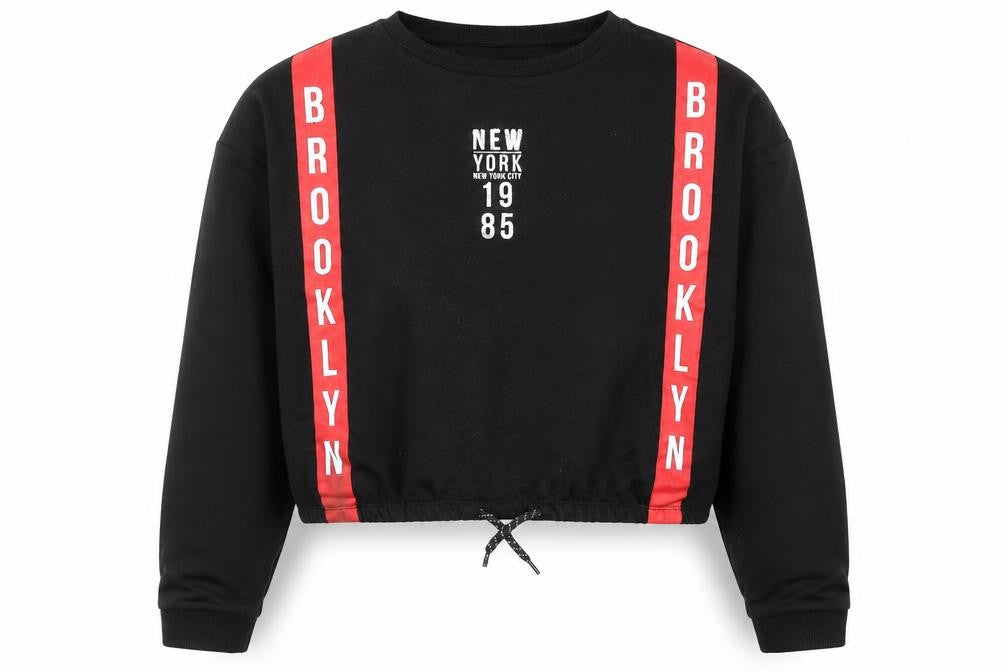 Primark Girls Black Geometric Cotton Pullover Sweatshirt Size 12-13 Years Drawstring