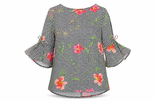 F&F Womens Black Geometric Viscose Tunic Blouse Size 10 Round Neck