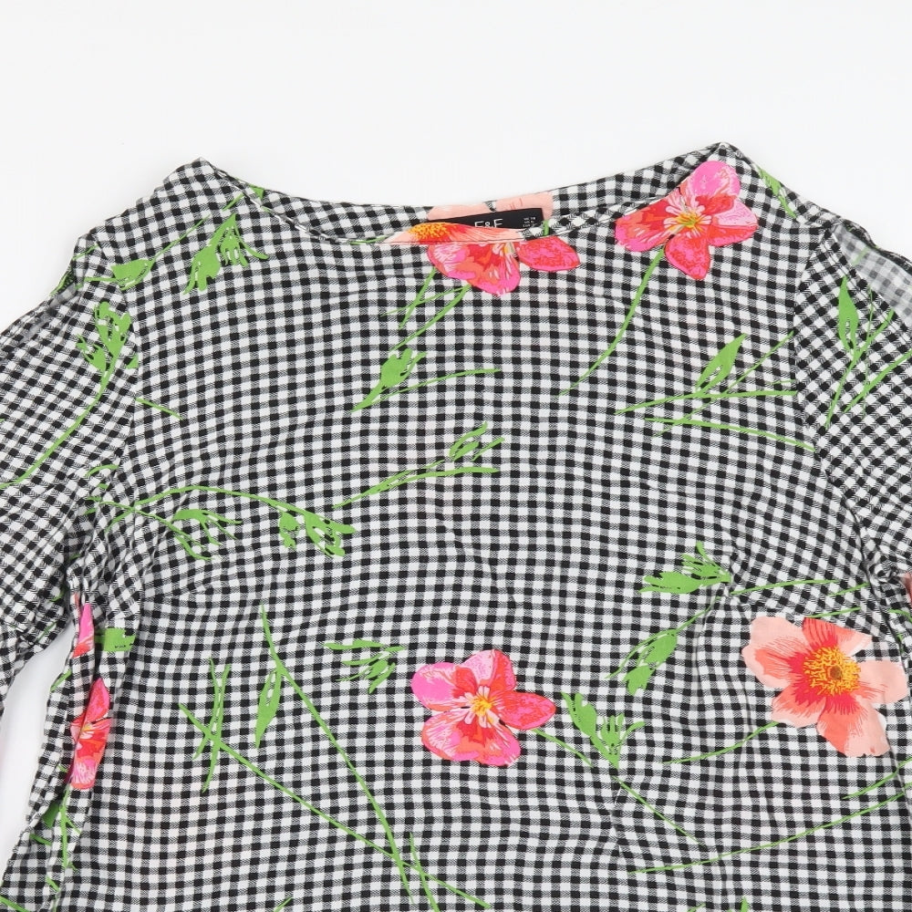 F&F Womens Black Geometric Viscose Tunic Blouse Size 10 Round Neck
