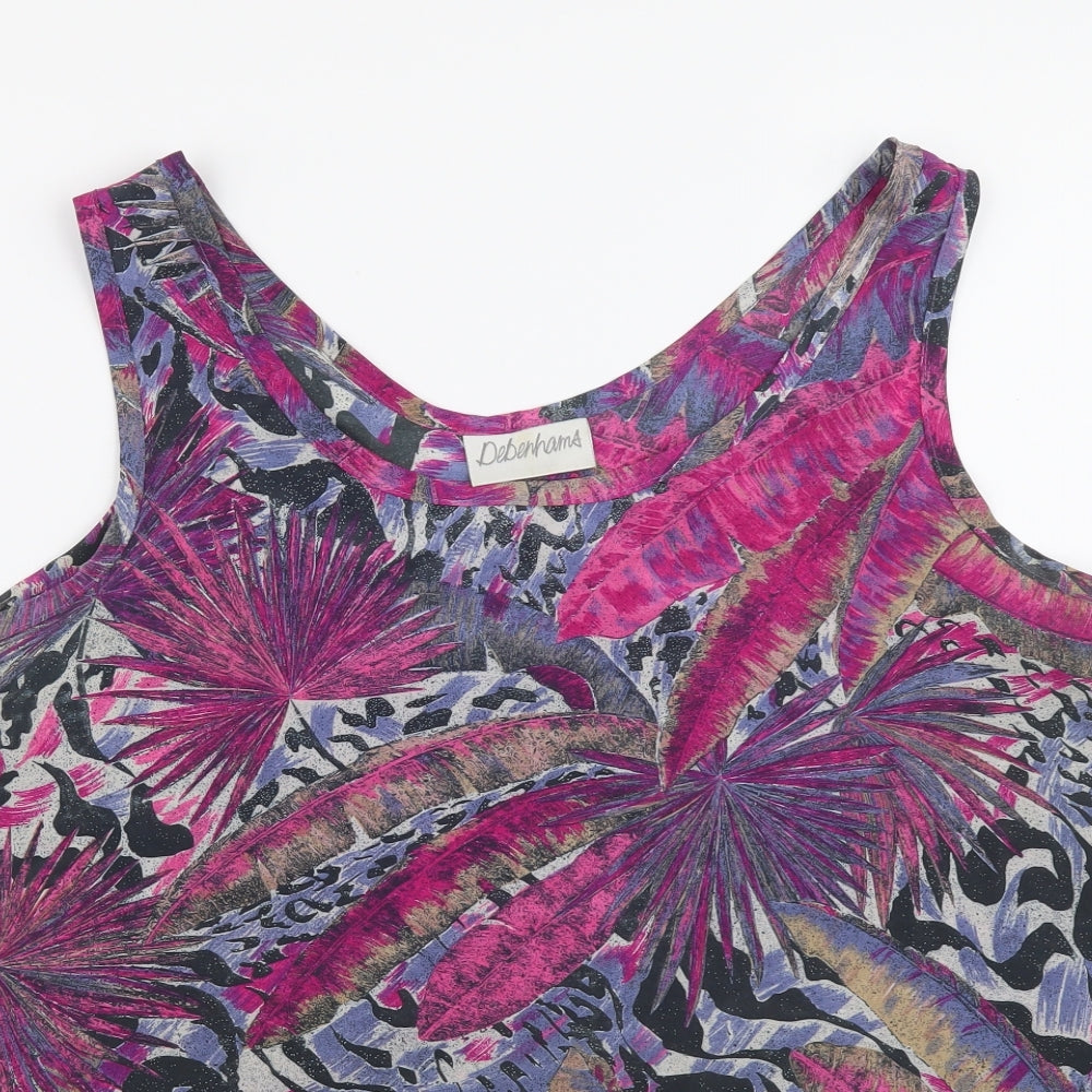 Debenhams Womens Purple Geometric Polyester Basic Tank Size 16 Round Neck