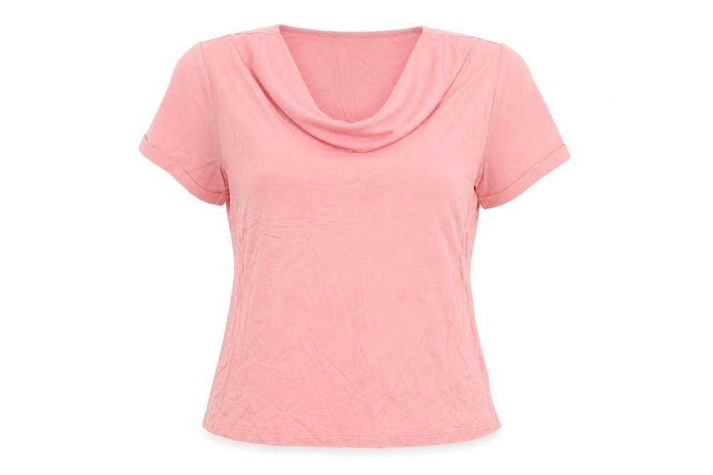 FRANK WALDER Womens Pink Viscose Basic T-Shirt Size 14 Round Neck