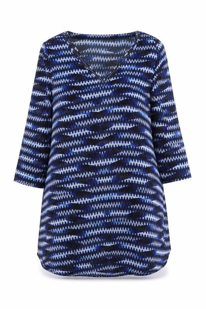 John Lewis Womens Blue Geometric Polyester Shift Size L V-Neck Pullover