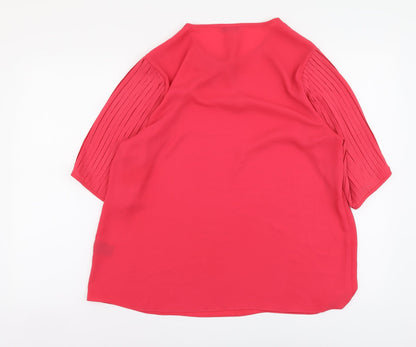 Soon Womens Pink Polyester Basic Blouse Size 16 V-Neck - Pleated Sleeves