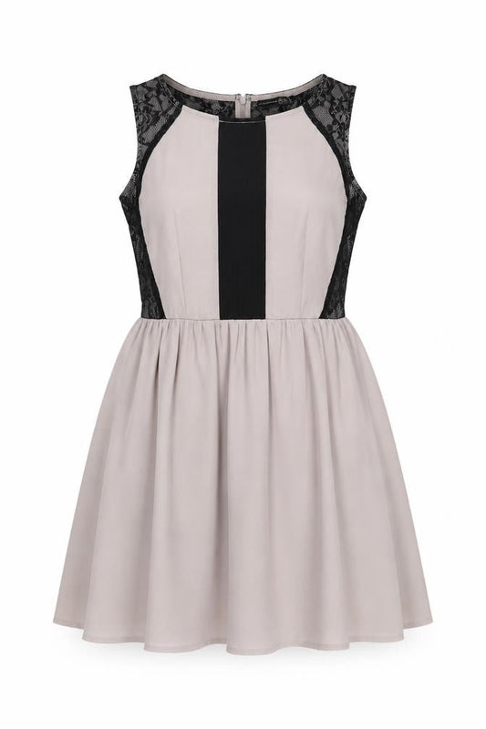 Atmosphere Womens Beige Colourblock Polyester Skater Dress Size 10 Boat Neck Zip - Lace Detail