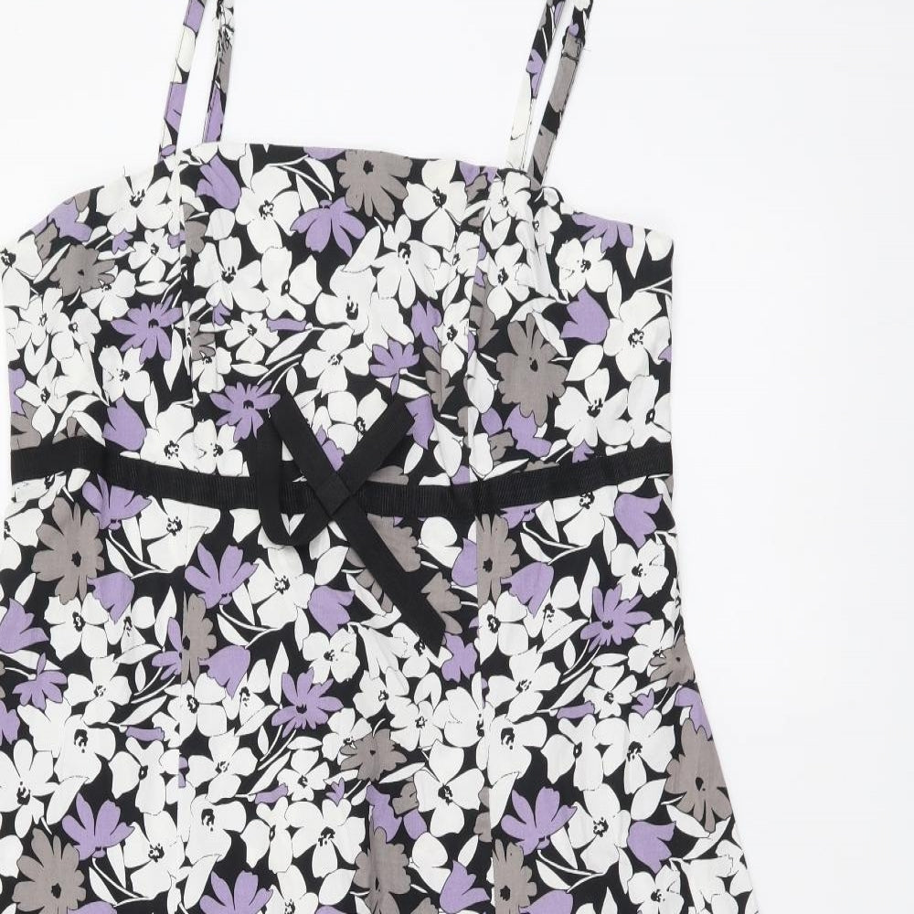 F&F Womens Multicoloured Floral Cotton A-Line Size 12 Square Neck Zip