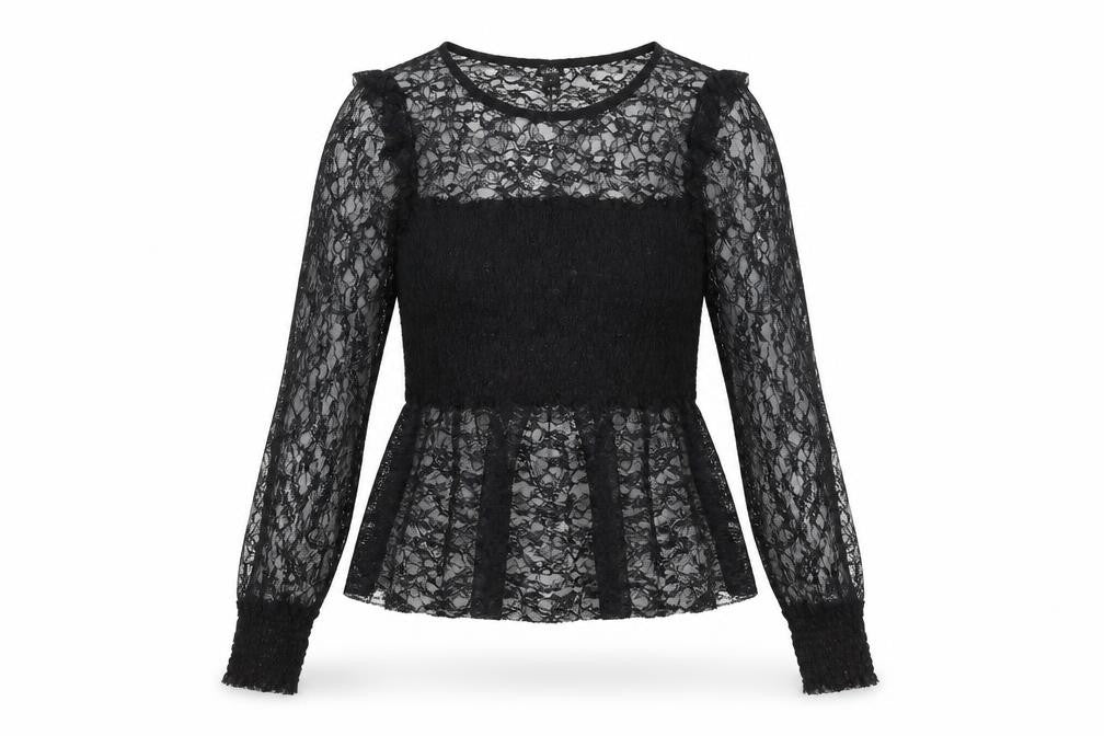 River Island Womens Black Polyester Basic T-Shirt Size 8 Round Neck - Lace Detail