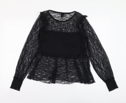 River Island Womens Black Polyester Basic T-Shirt Size 8 Round Neck - Lace Detail