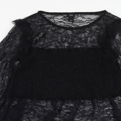 River Island Womens Black Polyester Basic T-Shirt Size 8 Round Neck - Lace Detail