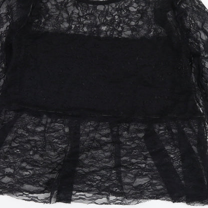 River Island Womens Black Polyester Basic T-Shirt Size 8 Round Neck - Lace Detail