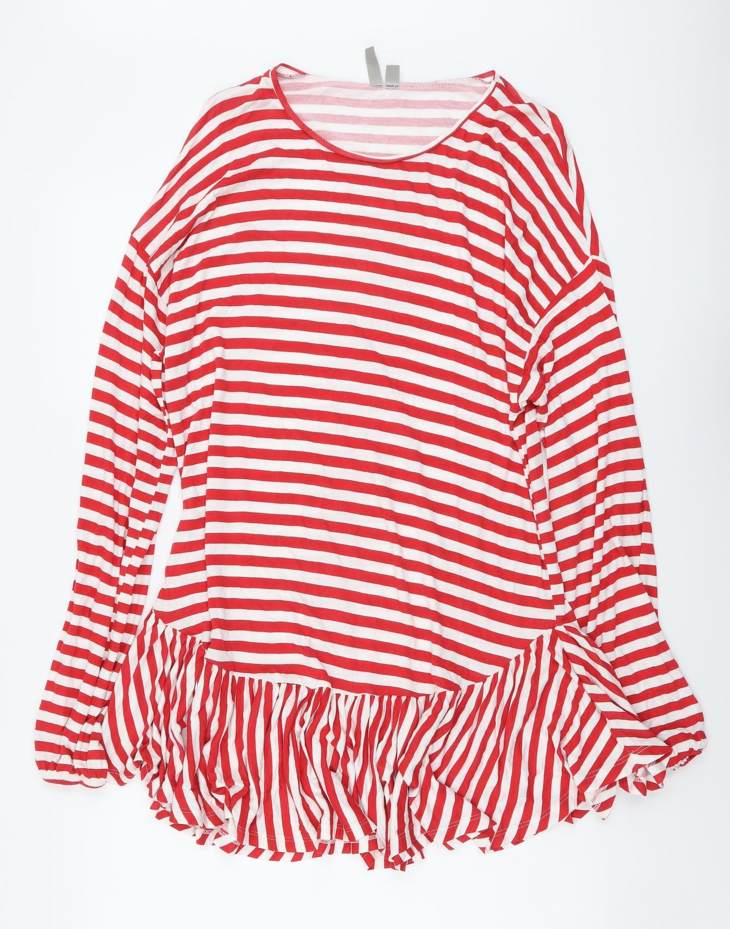ASOS Womens Red Striped Polyester Tunic T-Shirt Size 12 Round Neck