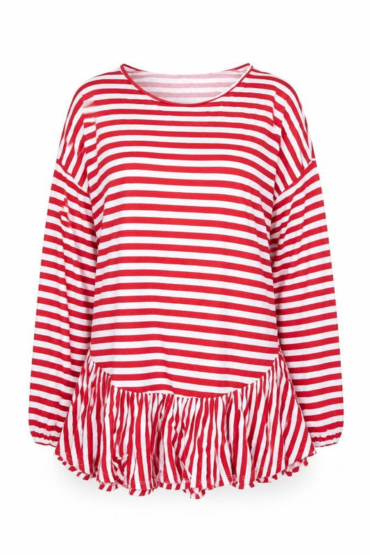 ASOS Womens Red Striped Polyester Tunic T-Shirt Size 12 Round Neck