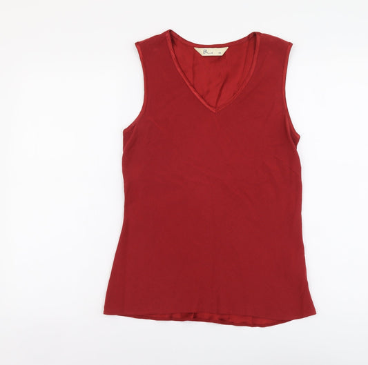 BHS Womens Red Viscose Basic Tank Size 10 V-Neck