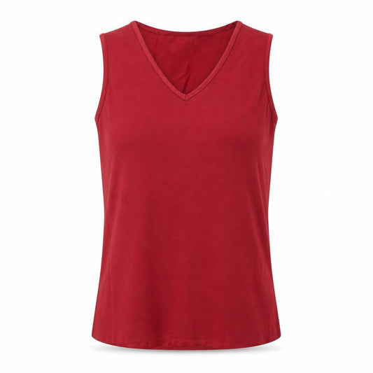 BHS Womens Red Viscose Basic Tank Size 10 V-Neck