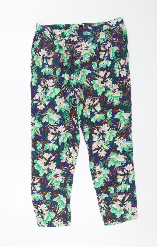H&M Womens Green Geometric Viscose Trousers Size M L26 in Regular Snap