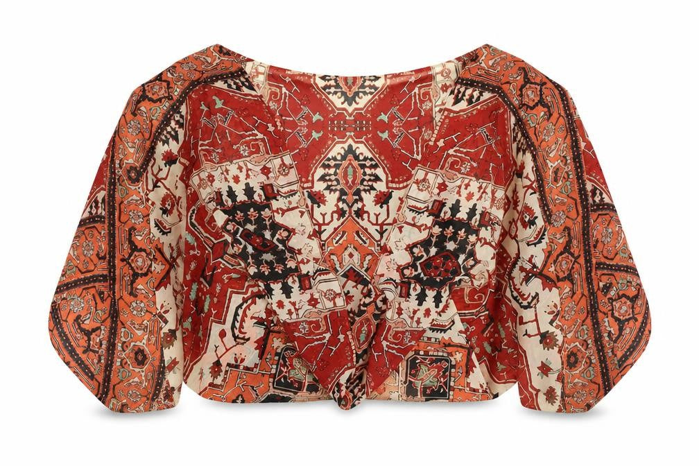 Warehouse Womens Multicoloured Geometric Polyester Cropped Blouse One Size V-Neck
