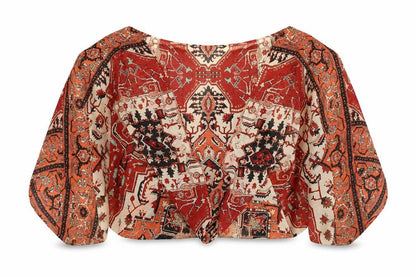 Warehouse Womens Multicoloured Geometric Polyester Cropped Blouse One Size V-Neck