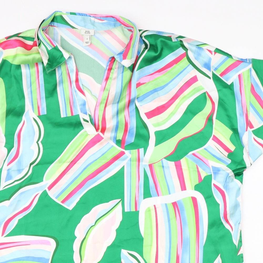 River Island Womens Multicoloured Geometric Polyester Basic Blouse Size M Collared