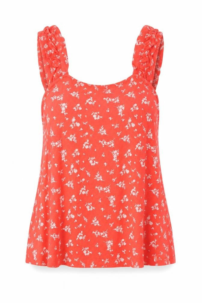 Marks & Spencer Womens Red Floral 100% Cotton Basic Tank Size 8 Scoop Neck