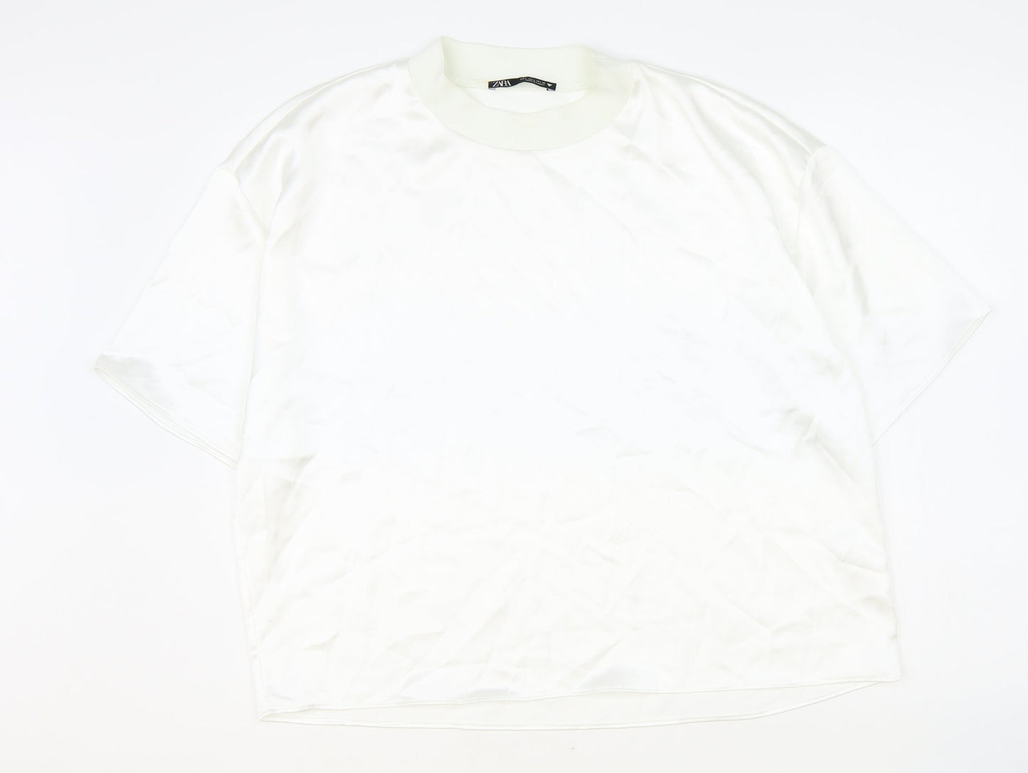 Zara Womens White Polyester Basic Blouse Size L Round Neck