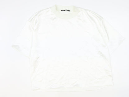 Zara Womens White Polyester Basic Blouse Size L Round Neck