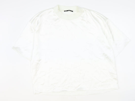 Zara Womens White Polyester Basic Blouse Size L Round Neck