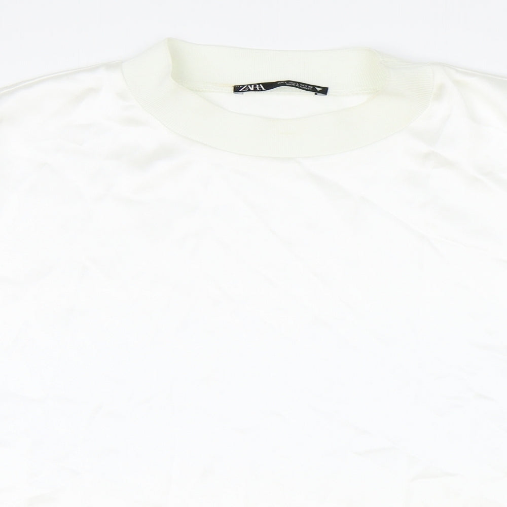 Zara Womens White Polyester Basic Blouse Size L Round Neck