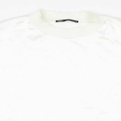 Zara Womens White Polyester Basic Blouse Size L Round Neck
