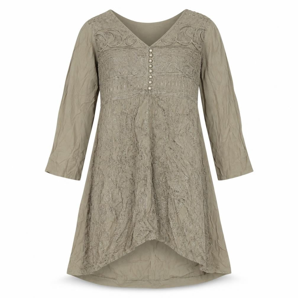SJ collection Womens Brown Polyester A-Line Size S V-Neck