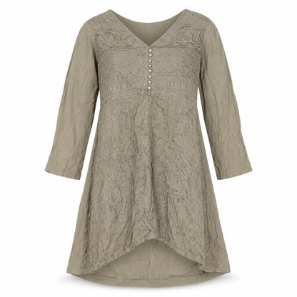 SJ collection Womens Brown Polyester A-Line Size S V-Neck