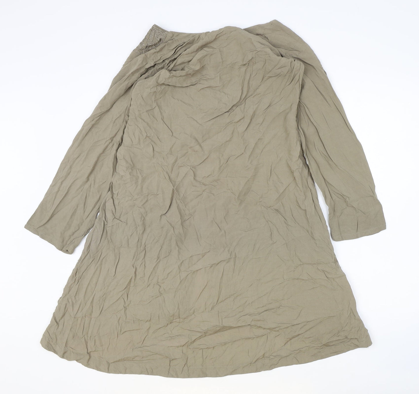 SJ collection Womens Brown Polyester A-Line Size S V-Neck