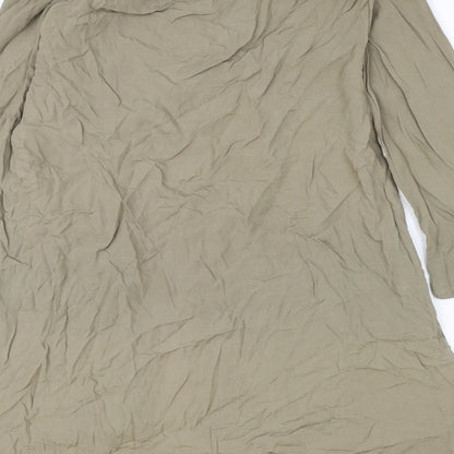 SJ collection Womens Brown Polyester A-Line Size S V-Neck