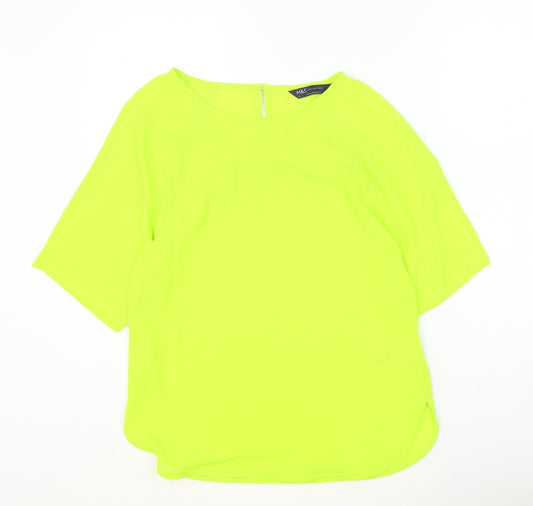 Marks and Spencer Womens Yellow Polyester Basic Blouse Size 6 Round Neck