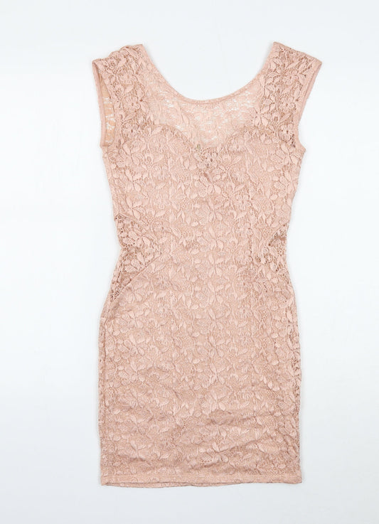 River Island Womens Pink Viscose Mini Size 10 Boat Neck Zip