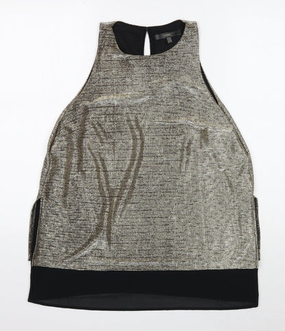 Next Womens Gold Geometric Polyester Basic Tank Size 14 Round Neck