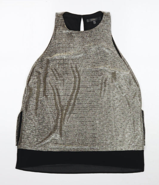 NEXT Womens Gold Geometric Polyester Basic Tank Size 14 Round Neck