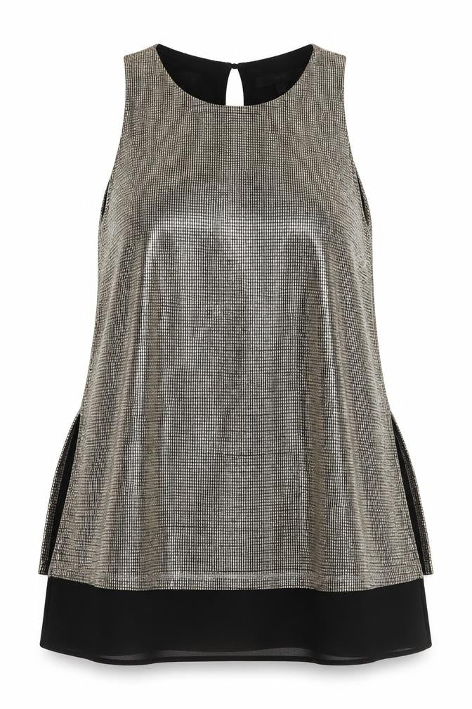 NEXT Womens Gold Geometric Polyester Basic Tank Size 14 Round Neck